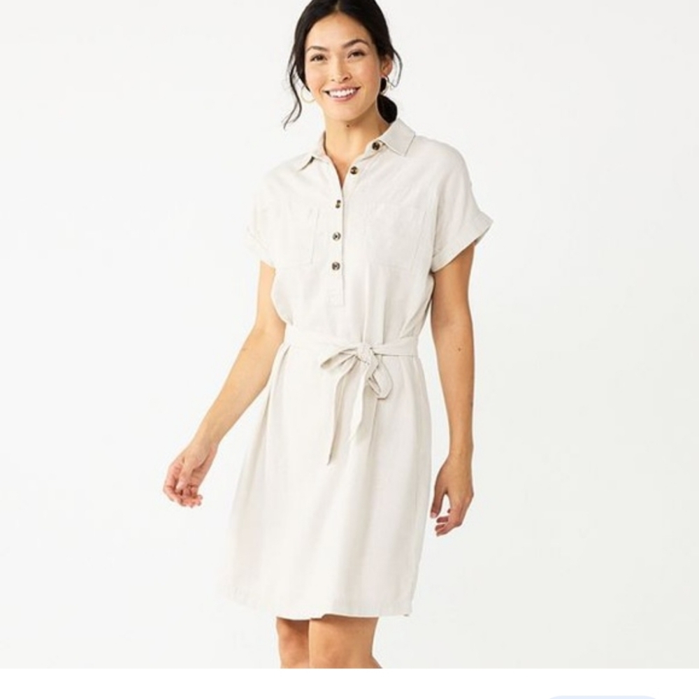 Linen short sleeve dress tan color see second picture for actual color H…